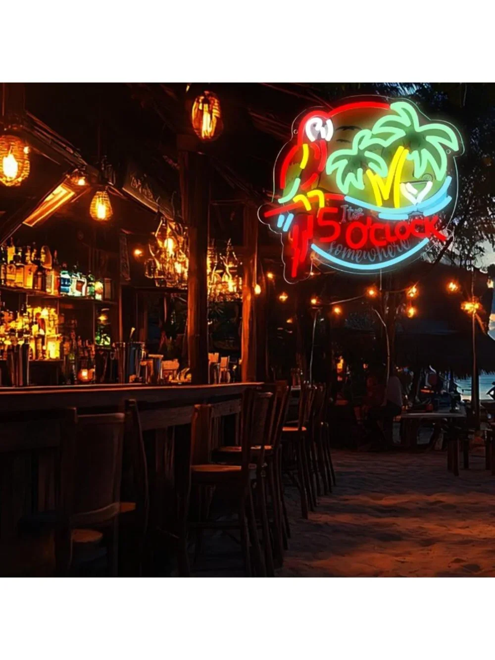 Neon Parrot Wall Sign - 5 O'Clock Somewhere Decor for Bar, Pub & Game Room